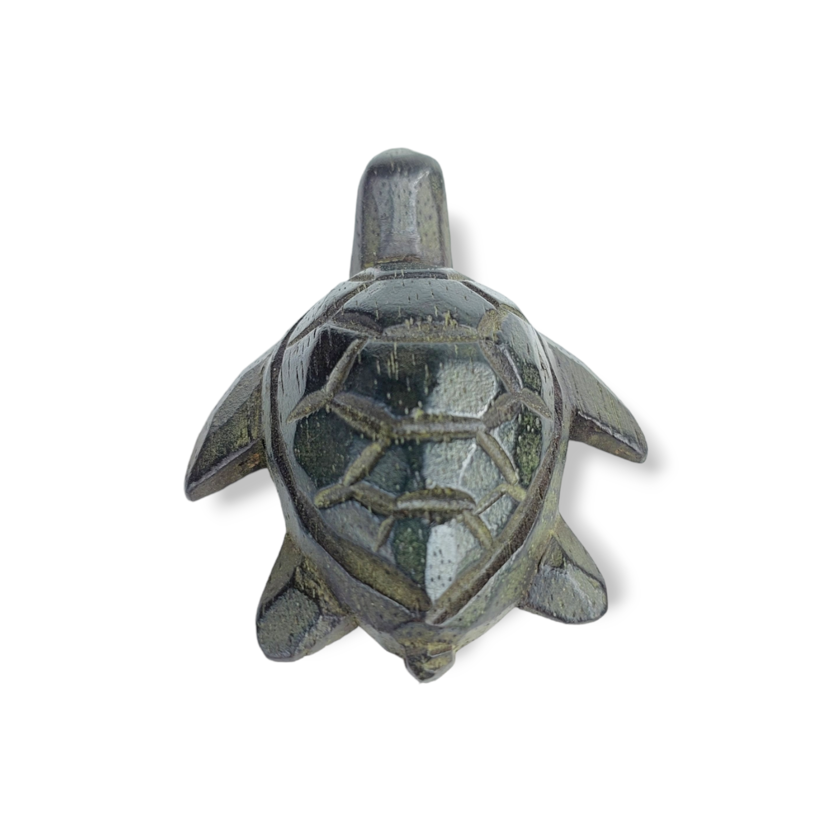 Hand Carved Albesia Wood Small Green Turtle