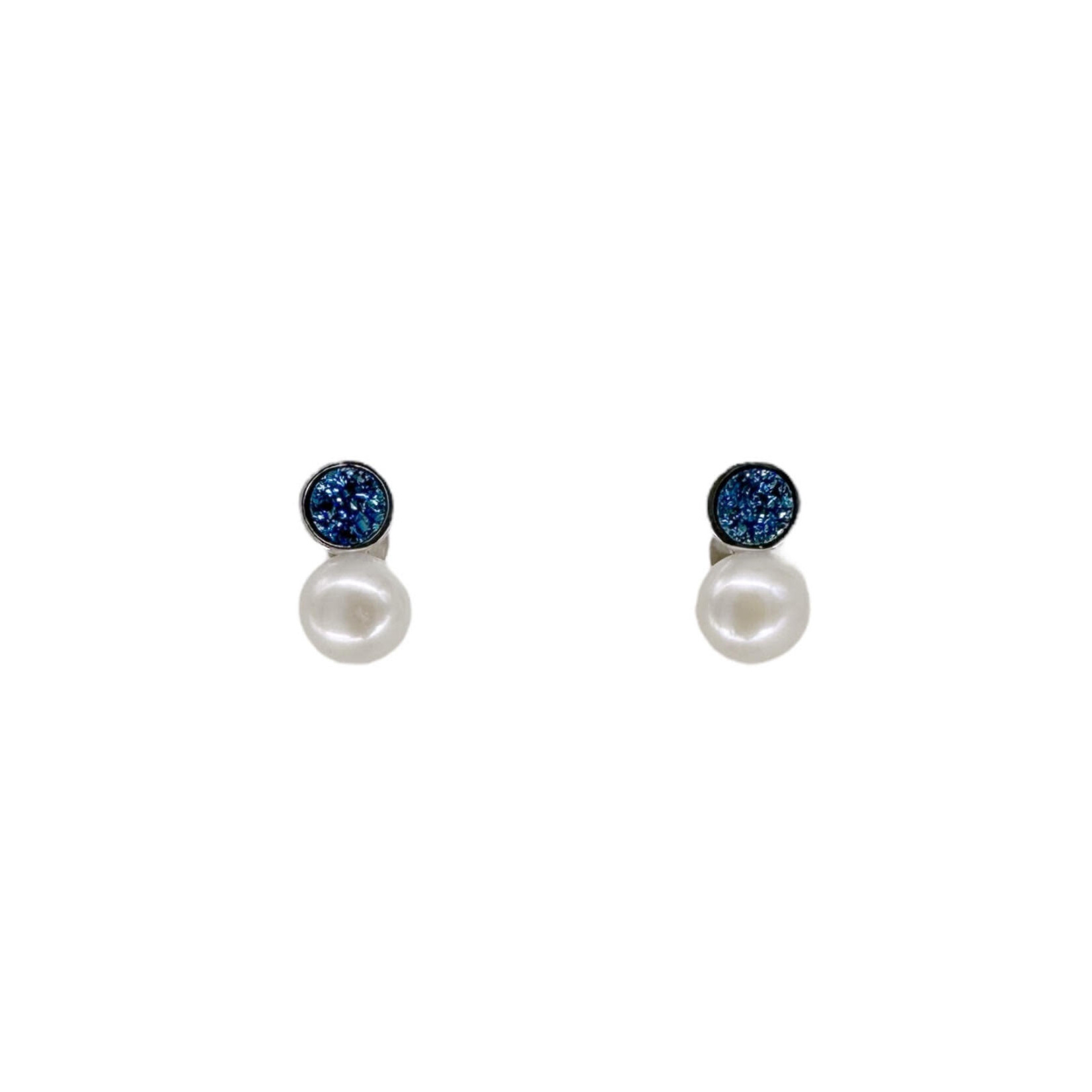 SE596 Sterling Silver Blue CZ White Freshwater Pearl Dangle Earrings