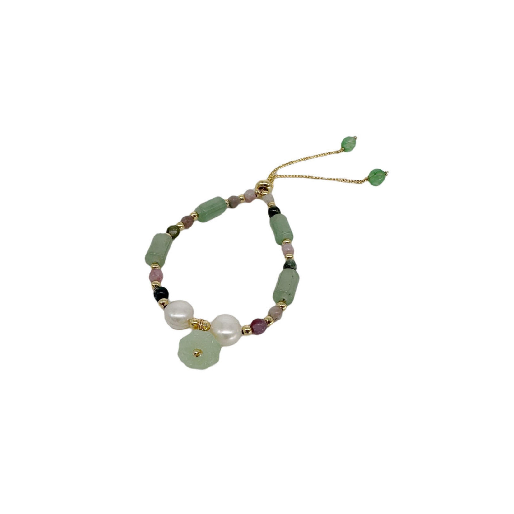 Copper, Jade & Pearl Bamboo J21 Adjustable Bracelet Lotus Bead