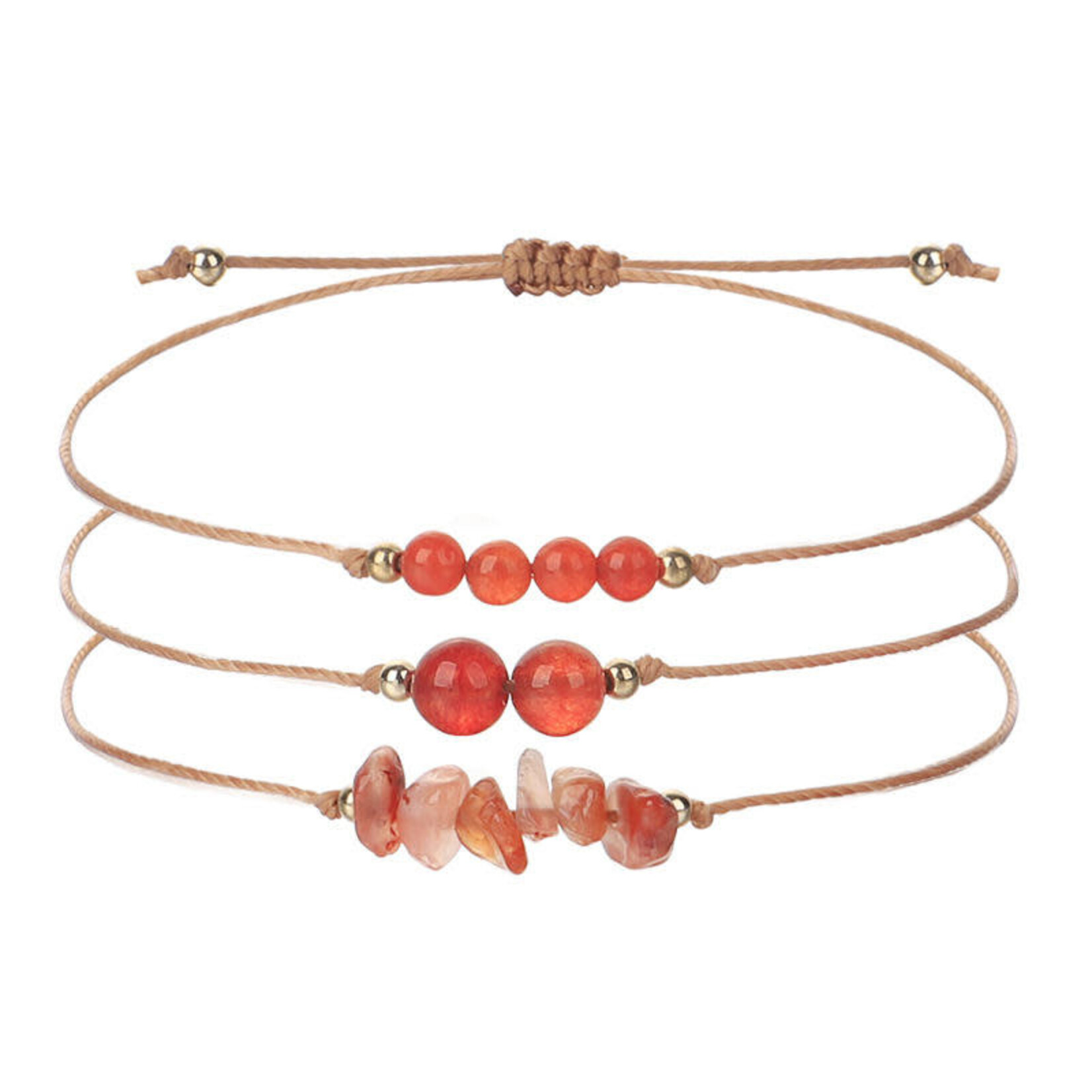 Set of Three Adjustable Carnelian Gemstone Bracelets