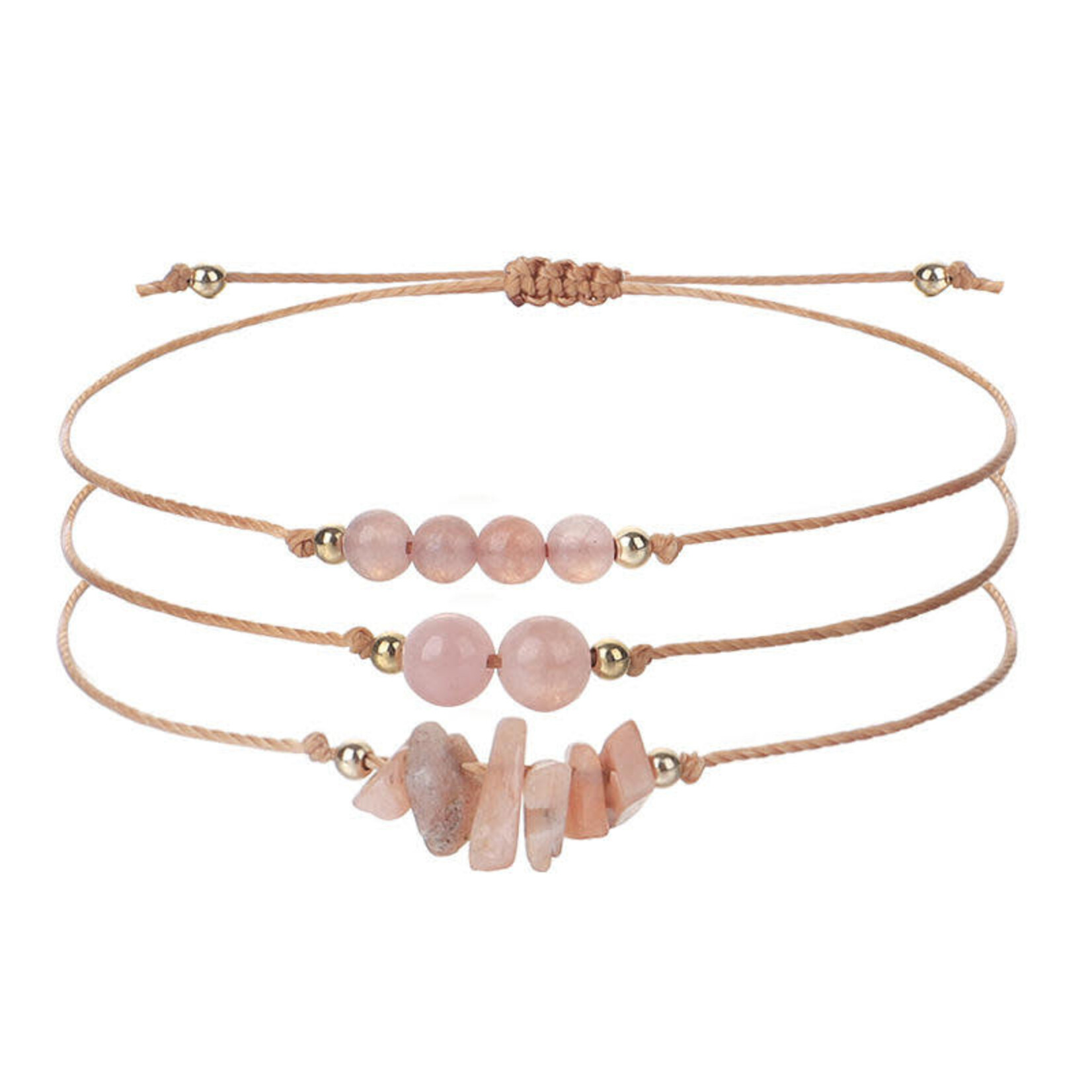 Set of Three Adjustable Sunstone Gemstone Bracelets