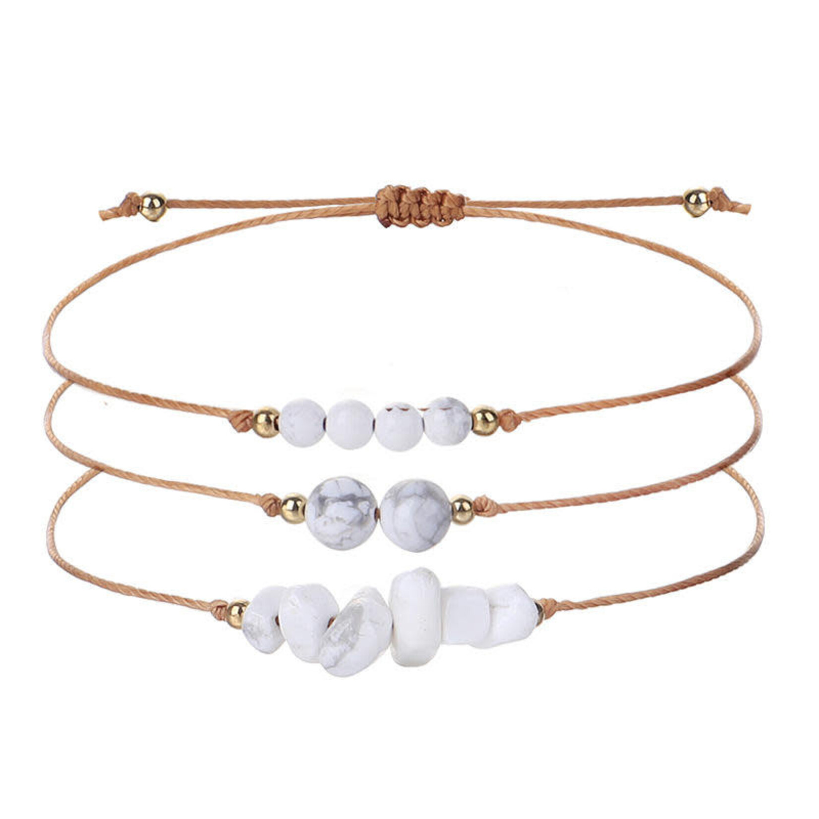 Set of Three Adjustable Howlite Gemstone Bracelets