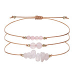 Set of Three Adjustable Rose Quartz Gemstone Bracelets