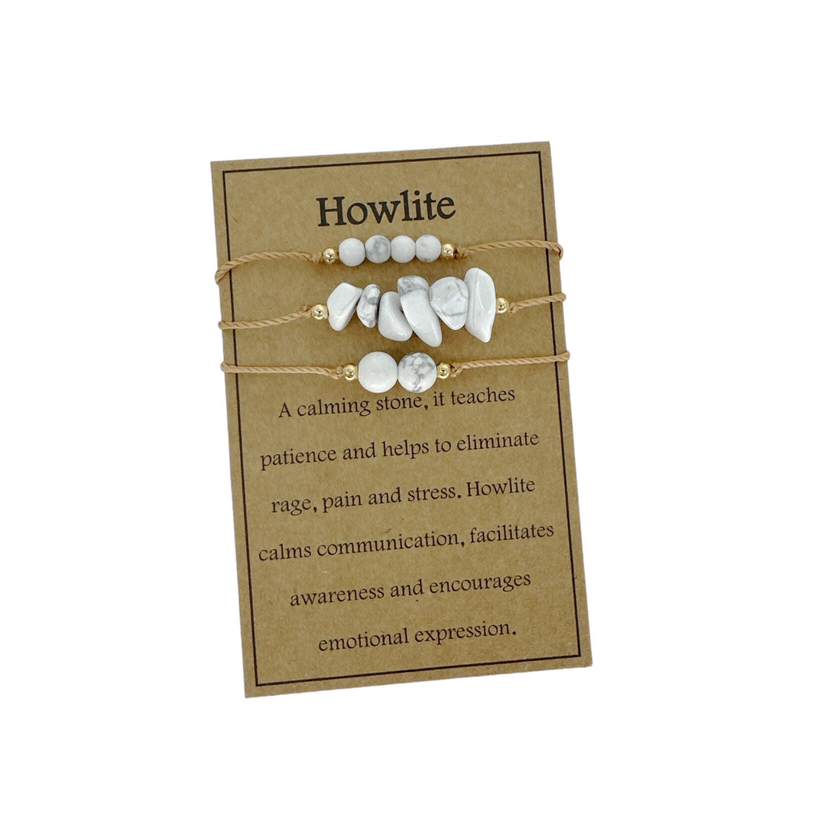 Set of Three Adjustable Howlite Gemstone Bracelets