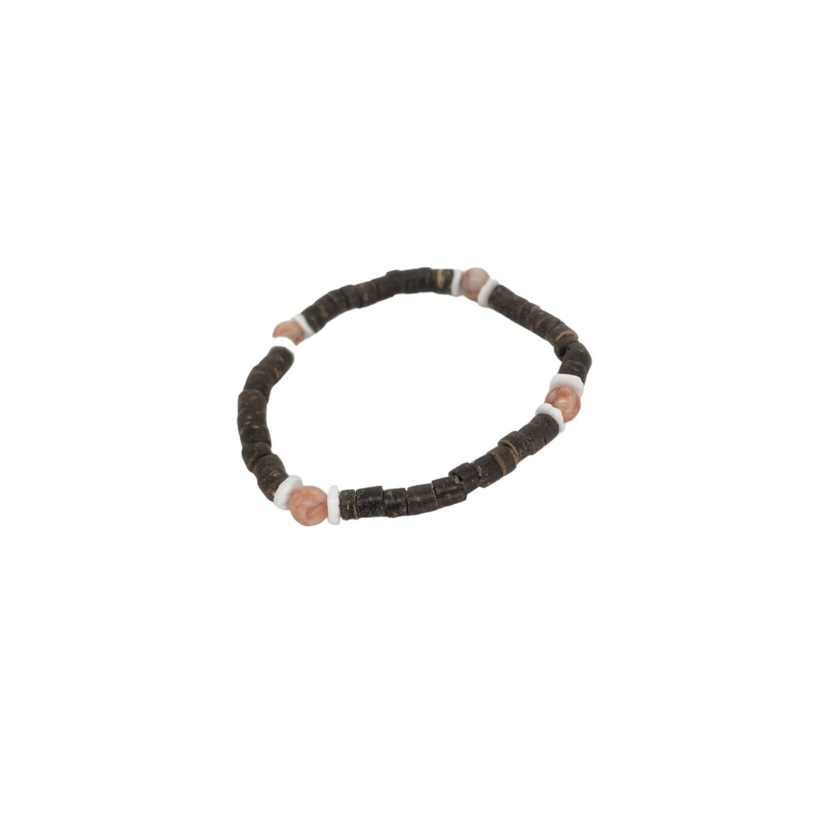 Pink Zebra Jasper, Coconut & Shell Stretch Bracelet