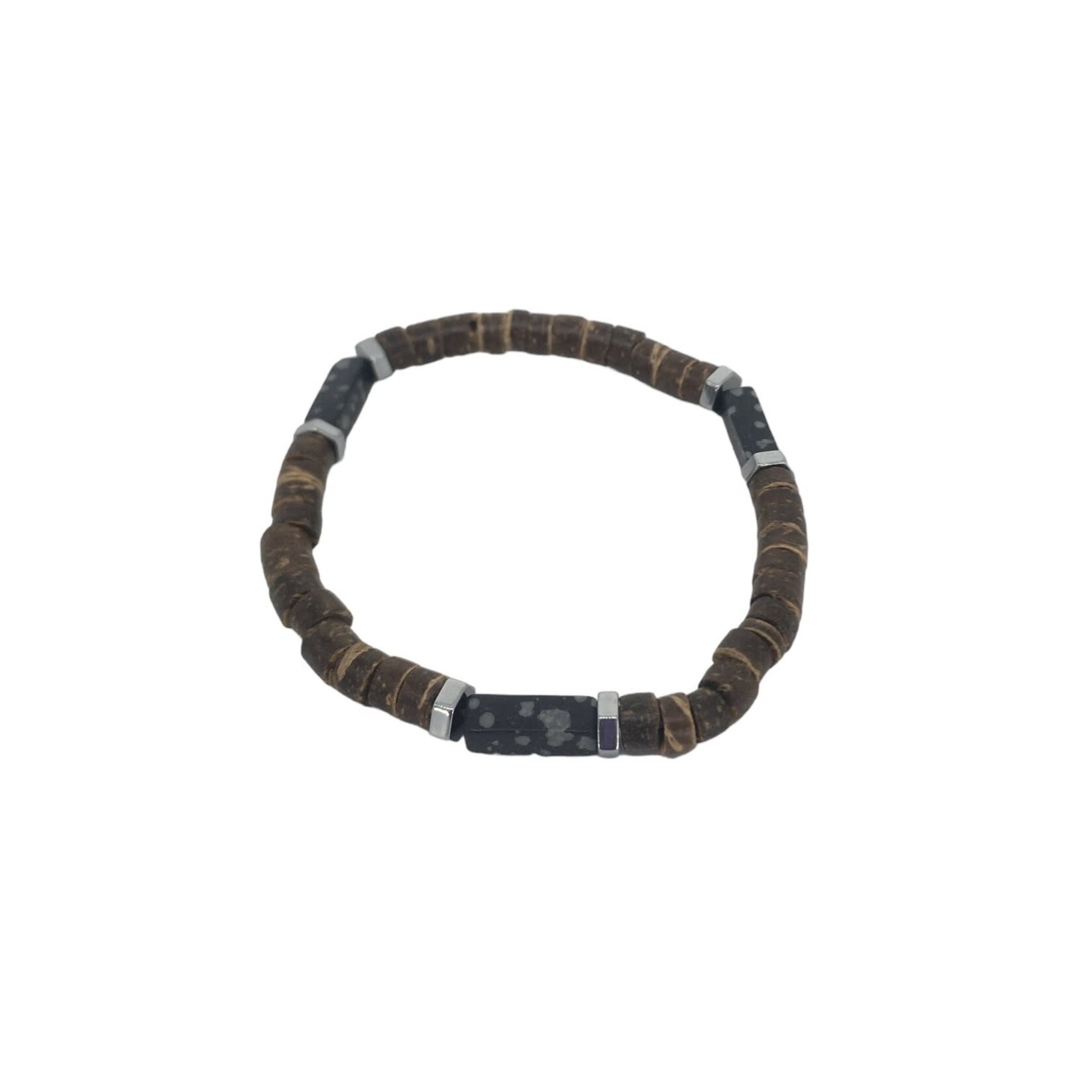 Snowflake Obsidian Bar & Coconut Stretch Bracelet