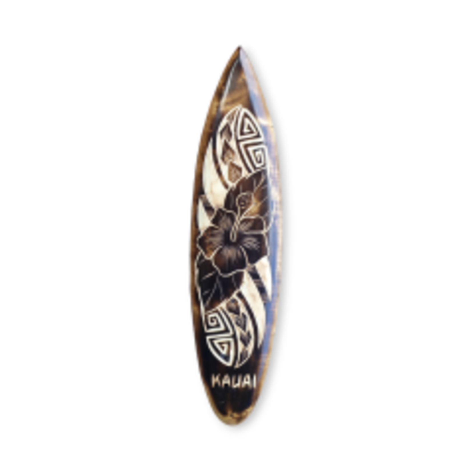 Hand Carved Mango Wood Weathered Brown Kauai Surfboard Large #24B