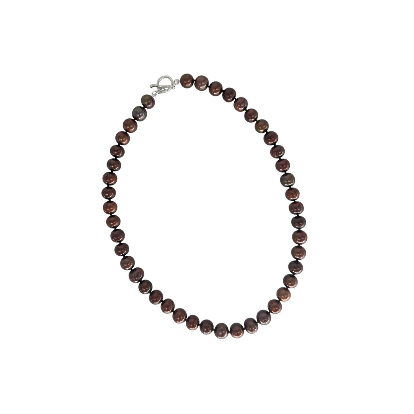 9.5-10mm Chocolate Pearl Necklace Sterling Silver Toggle Clasp