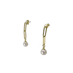 Sterling Silver Gold Finish Paperclip 8mm White Pearl Earrings