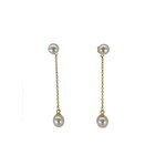 Sterling Silver Gold Finish Chain 7.5-8mm White Pearl Earrings