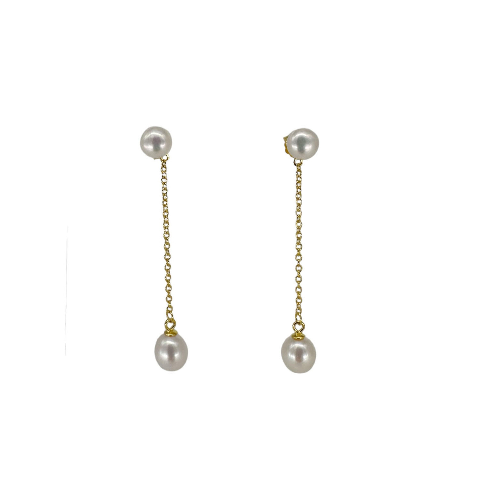 Sterling Silver Gold Finish Chain 7.5-8mm White Pearl Earrings