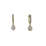 Sterling Silver Gold Finish 8mm White Pearl  and CZ Earrings