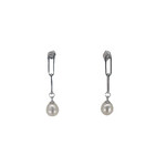 Sterling Silver Paperclip White Pearl Earrings