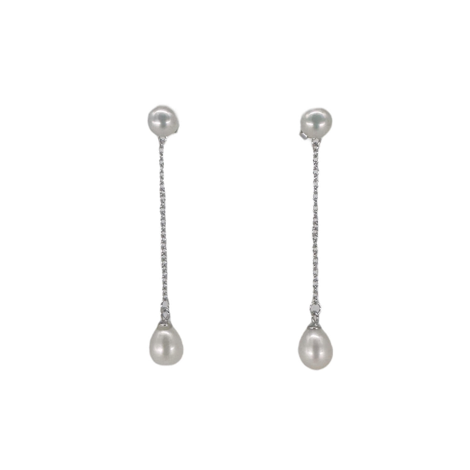 Sterling Silver Chain 7.5-8mm White Pearl Earrings