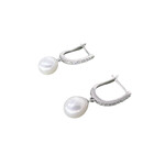 Sterling Silver 8mm White Pearl  and CZ Earrings