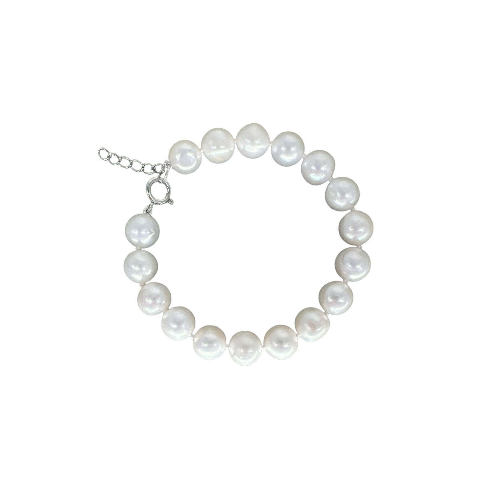 10mm 7.5-8.5"  Pearl Bracelet with Sterling Silver Spring Ring Clasp White