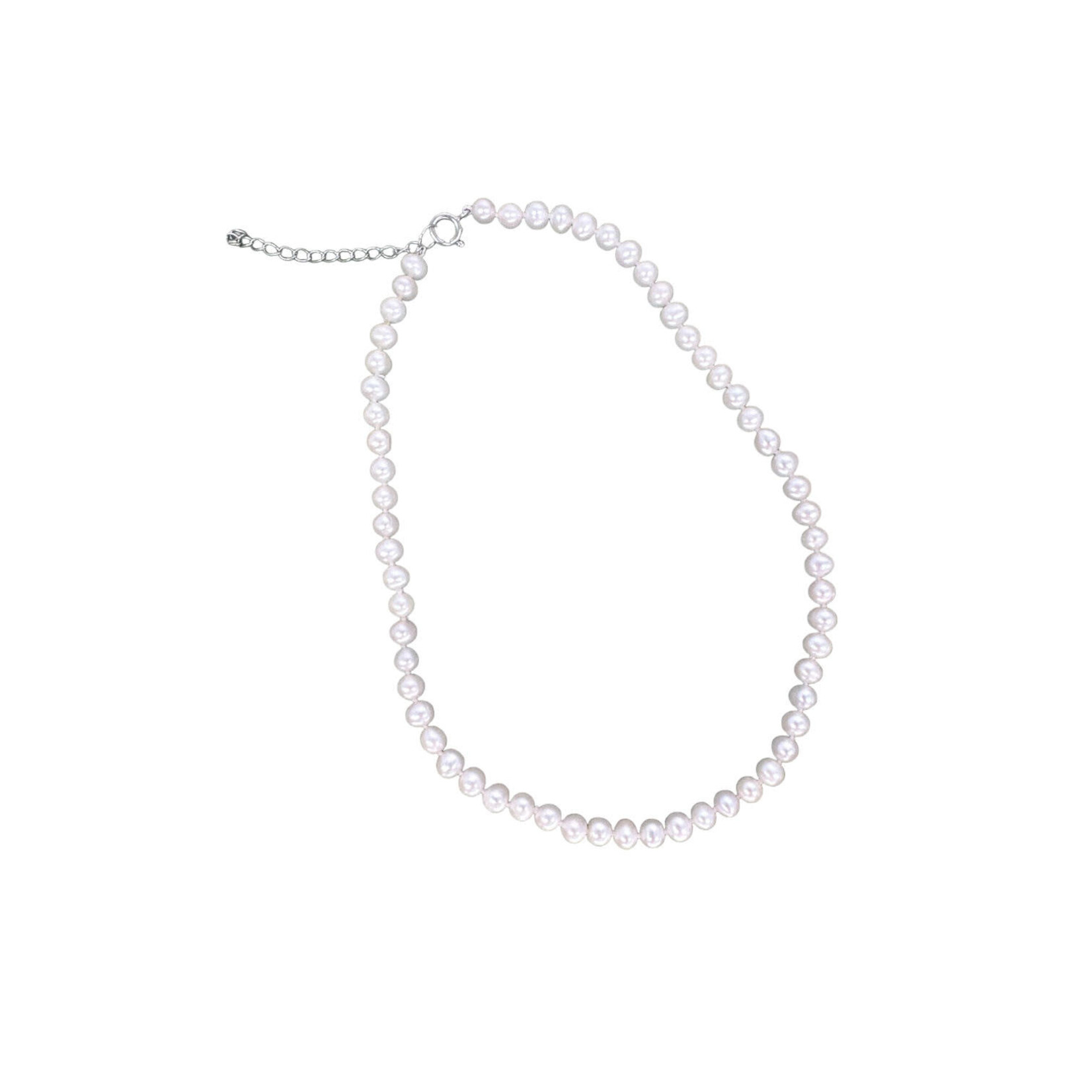 5.5-6mm 18" White Pearl Necklace with Sterling Silver Spring Ring Clasp and 2" Extender