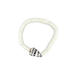 Hebrew Shell and 6mm White Shell Bead Stretch Bracelet