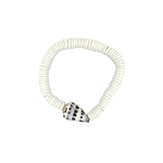 Hebrew Shell and 8mm White Shell Bead Stretch Bracelet