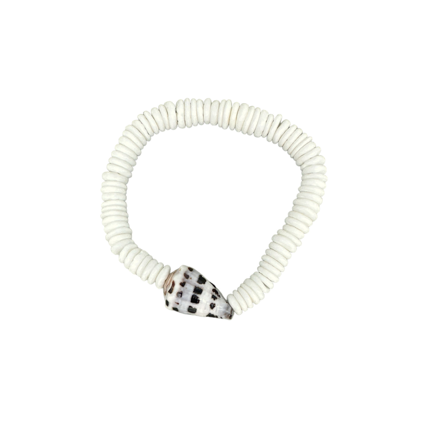 Hebrew Shell and 6mm White Shell Bead Stretch Bracelet