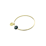 15k Gold Plated Bangle with Black Pearl and Monstera Charm