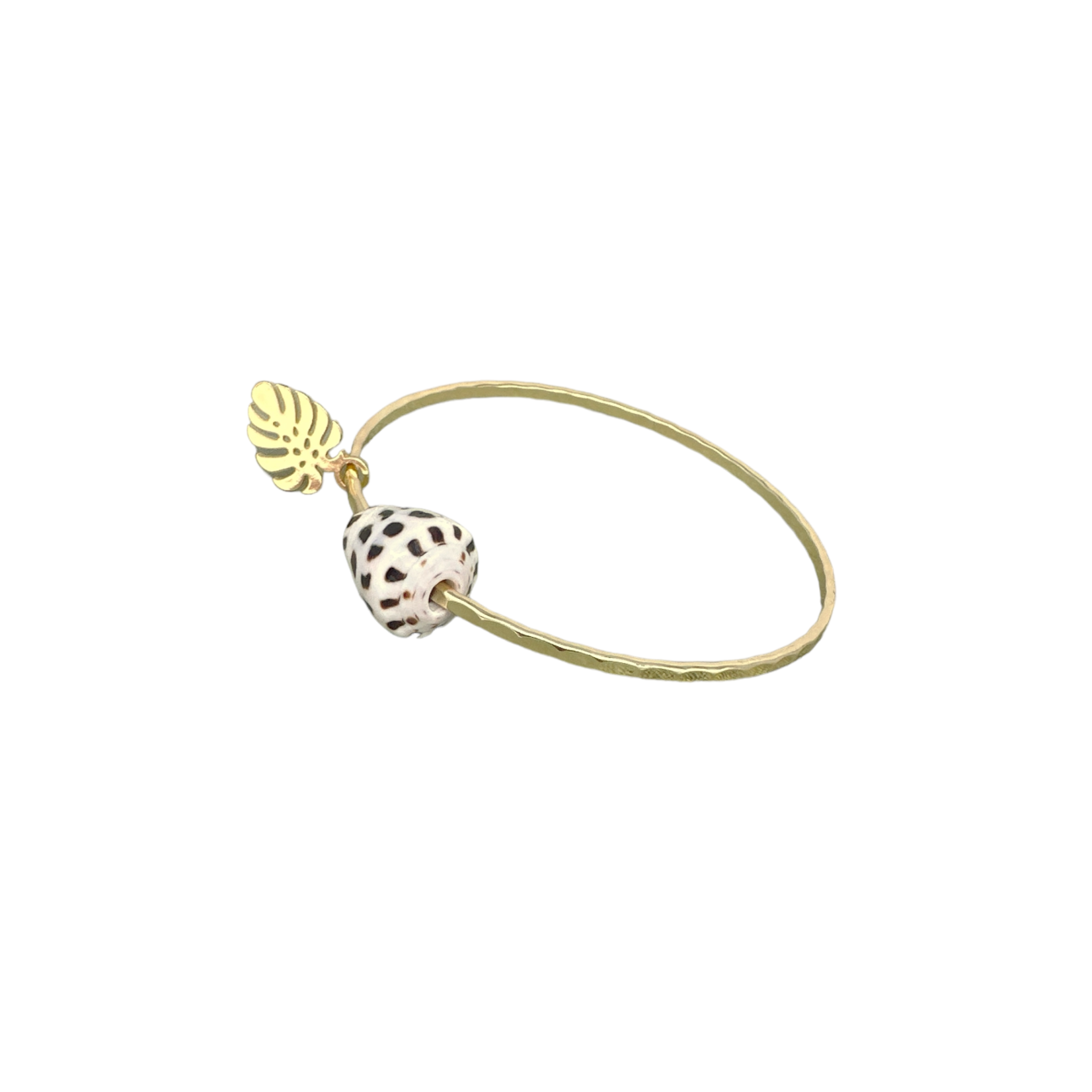 15k Gold Plated Bangle with Hebrew Shell and Monstera Charm