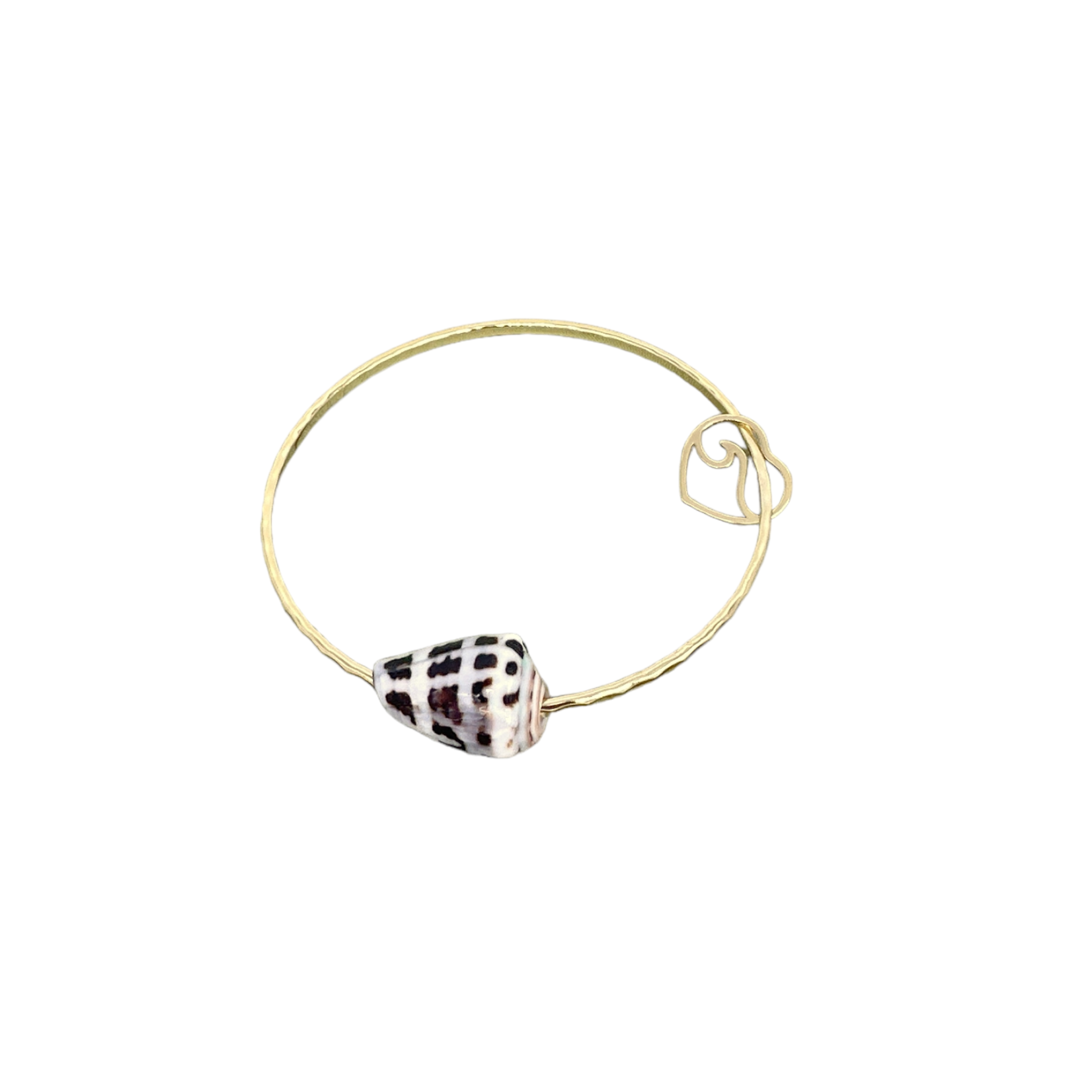 15k Gold Plated Bangle with Hebrew Shell and Heart Wave Charm