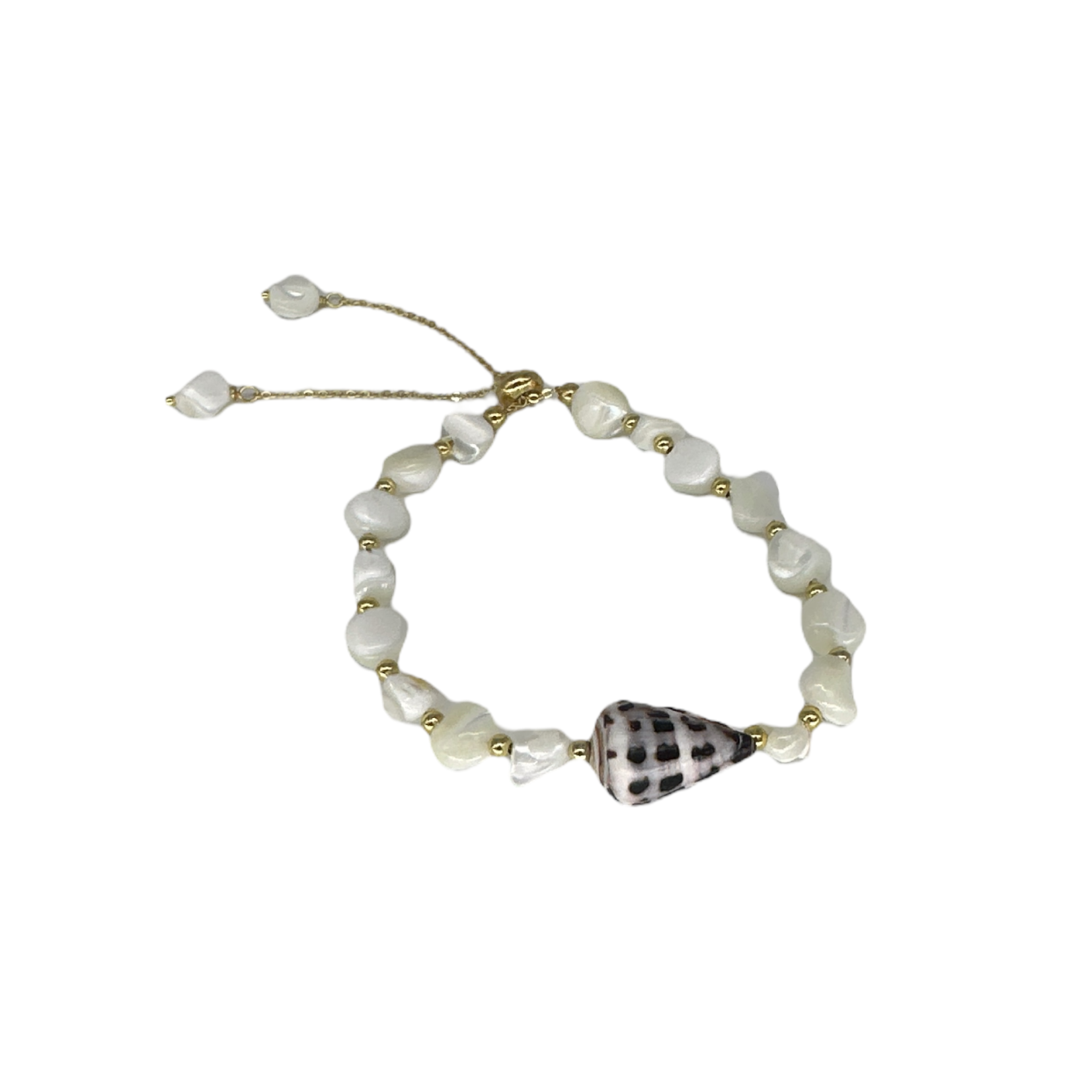 Adjustable Hebrew Shell and Mother of Pearl Bead Bracelet