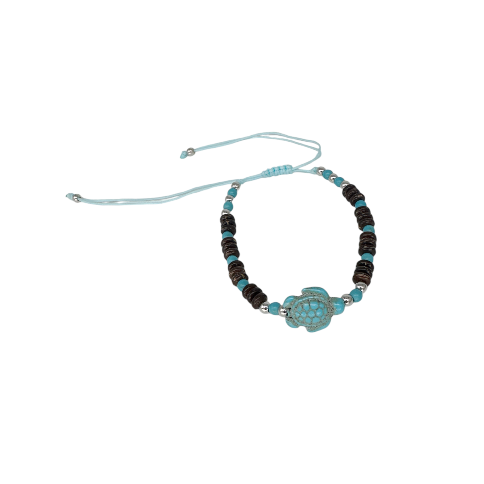 Coconut Shell Beaded Anklet Blue Turtle