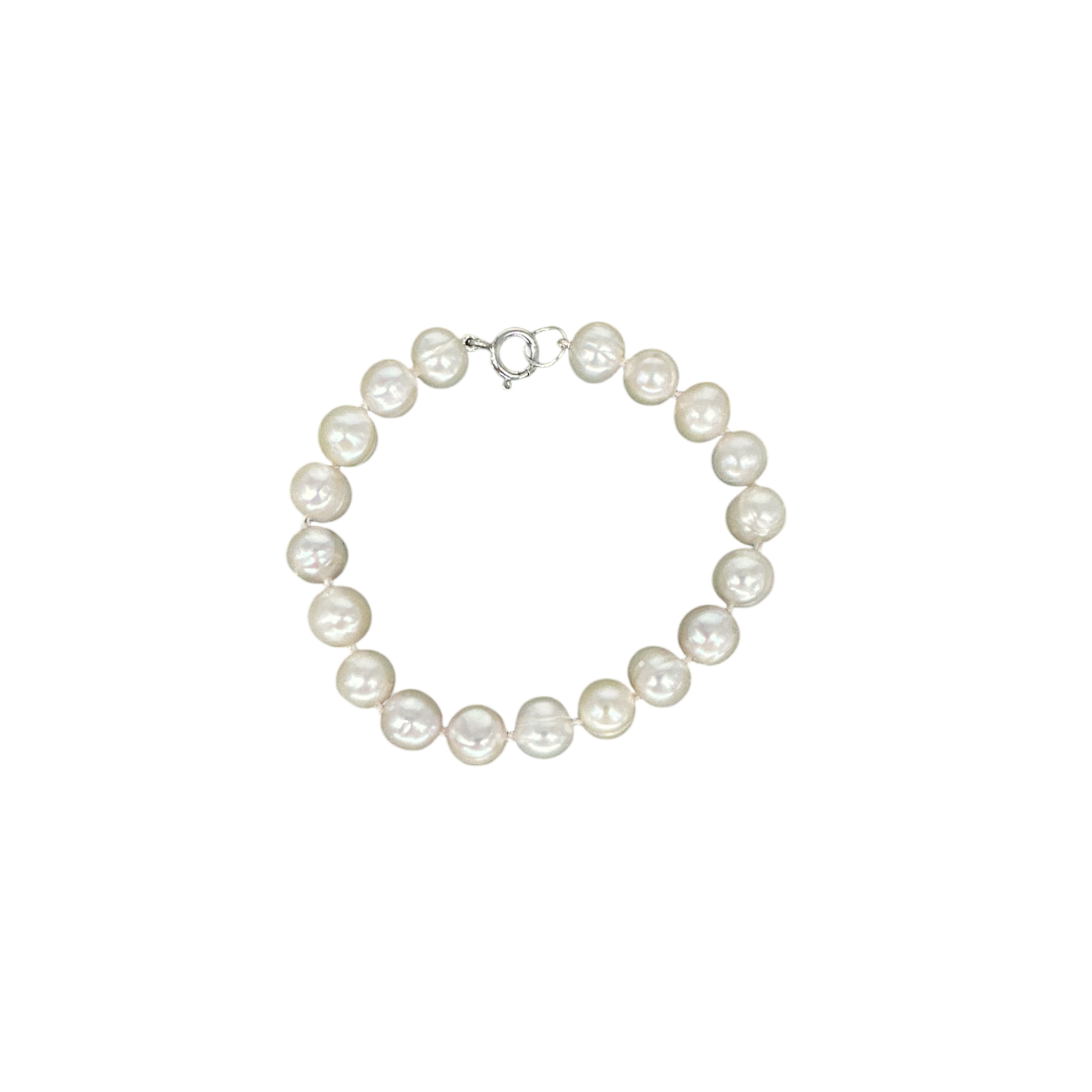 9mm 7.5-8.5"  Pearl Bracelet with Sterling Silver Spring Ring Clasp White