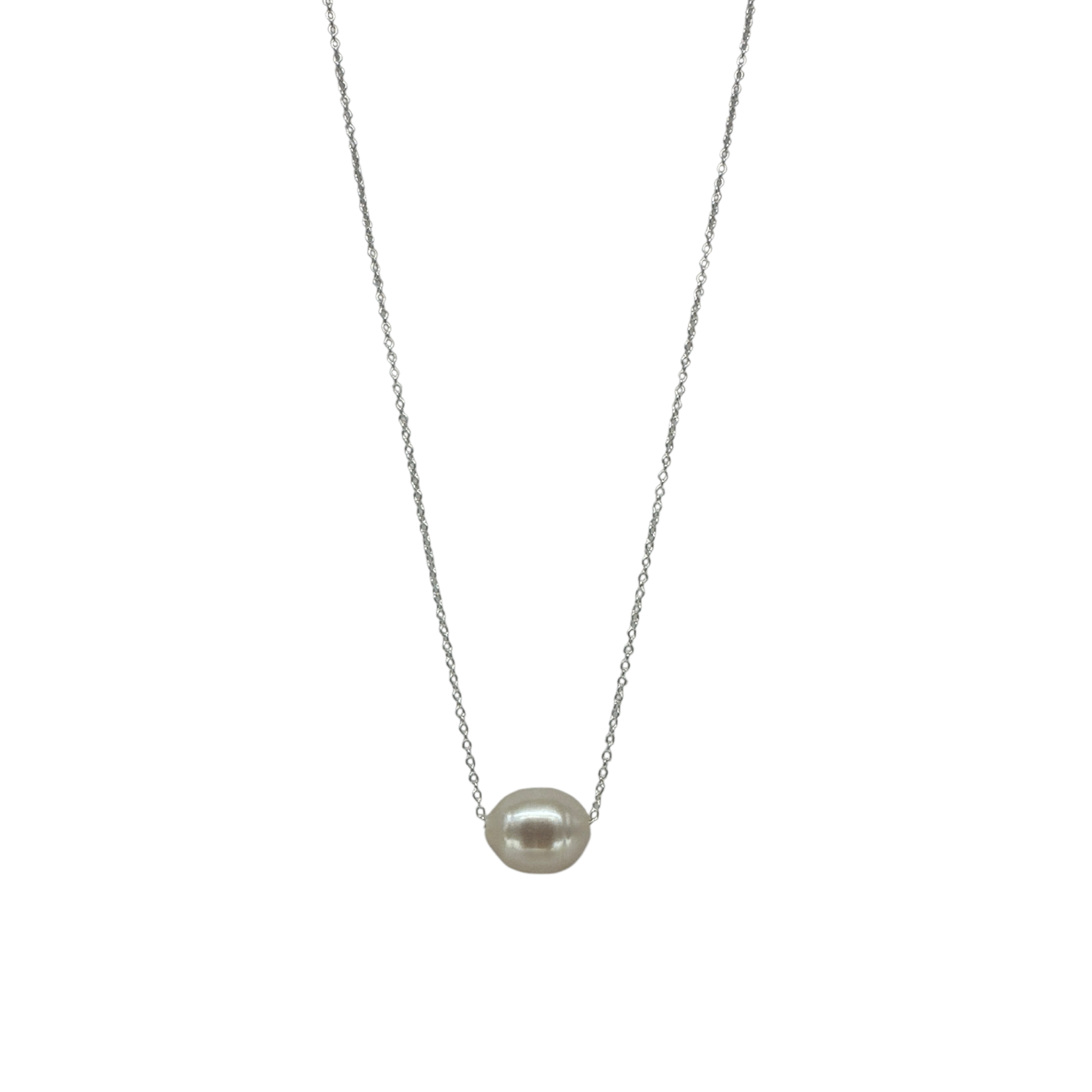 White Freshwater Pearl on Adjustable Sterling Silver Cable Chain