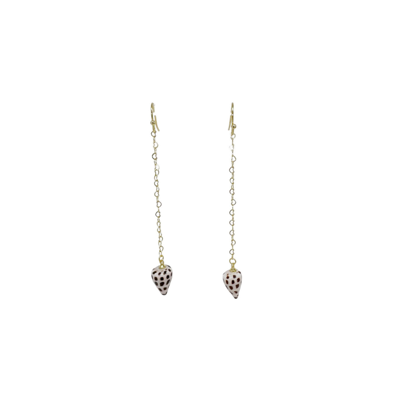 15k Gold Plated Hebrew Shell Heart Chain Dangle Earrings