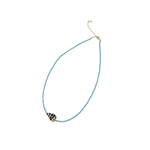16-18" 15k Gold Plated Hebrew Shell and Crystal Aqua Bead Necklace