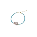 16-18" 15k Gold Plated Hebrew Shell and Crystal Aqua Bead Bracelet