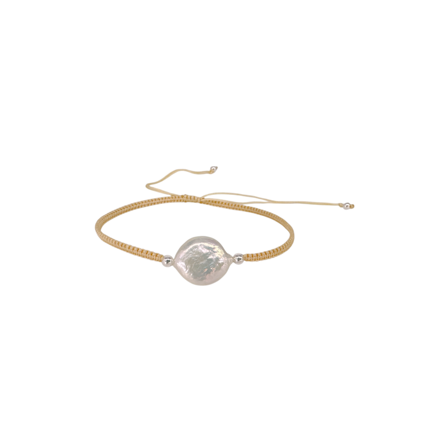 Adjustable String Bracelet with White Coin Pearl Peach