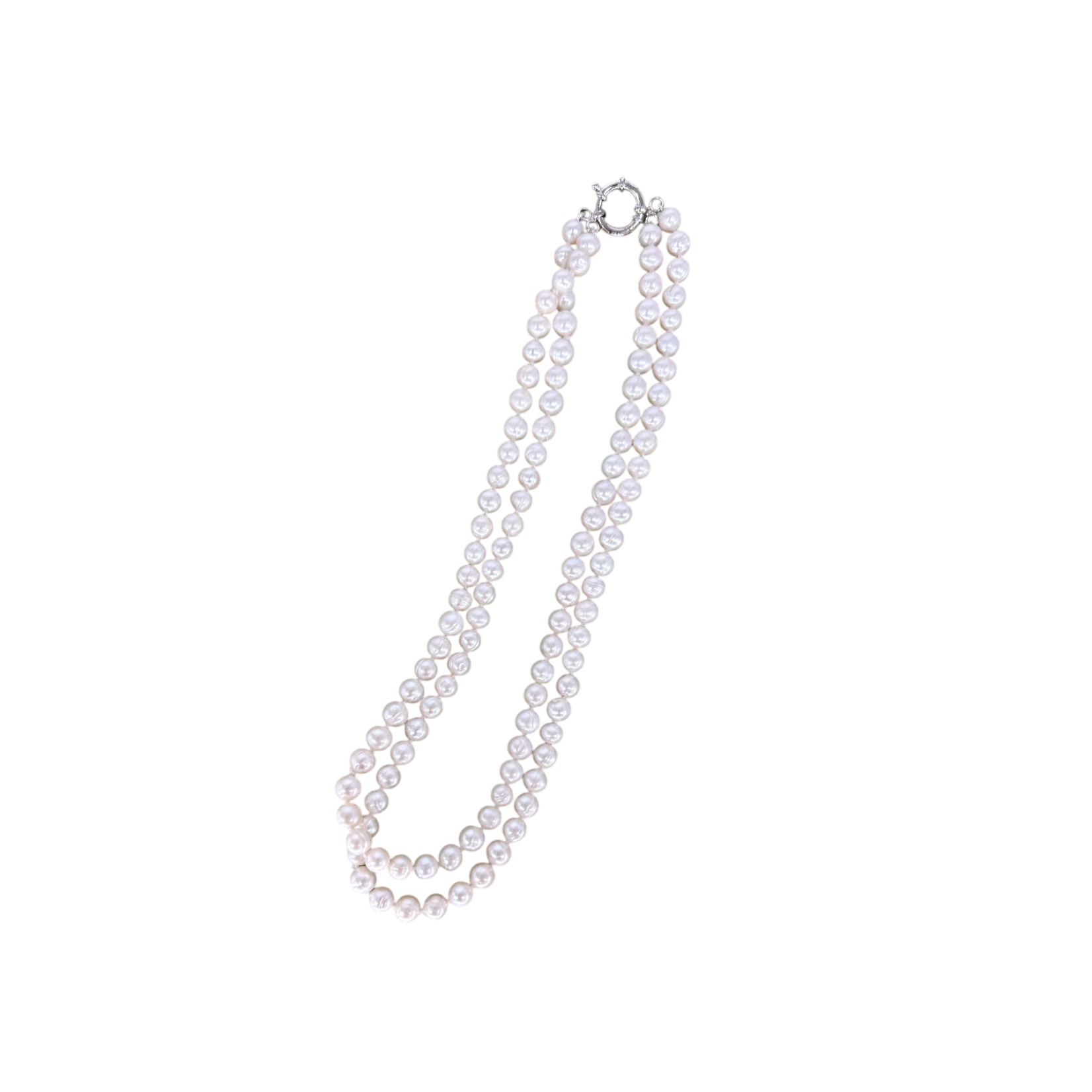 7mm Double Strand Cultured Freshwater Pearl Necklace with Sterling Silver Spring Ring Clasp White