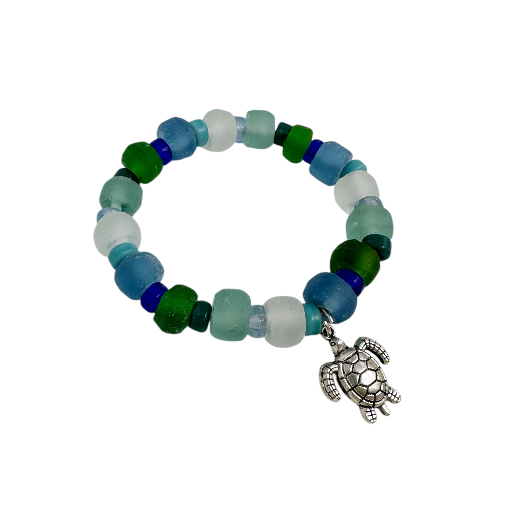 BGL6 Beach Glass Bracelet with Charm Dark Turtle