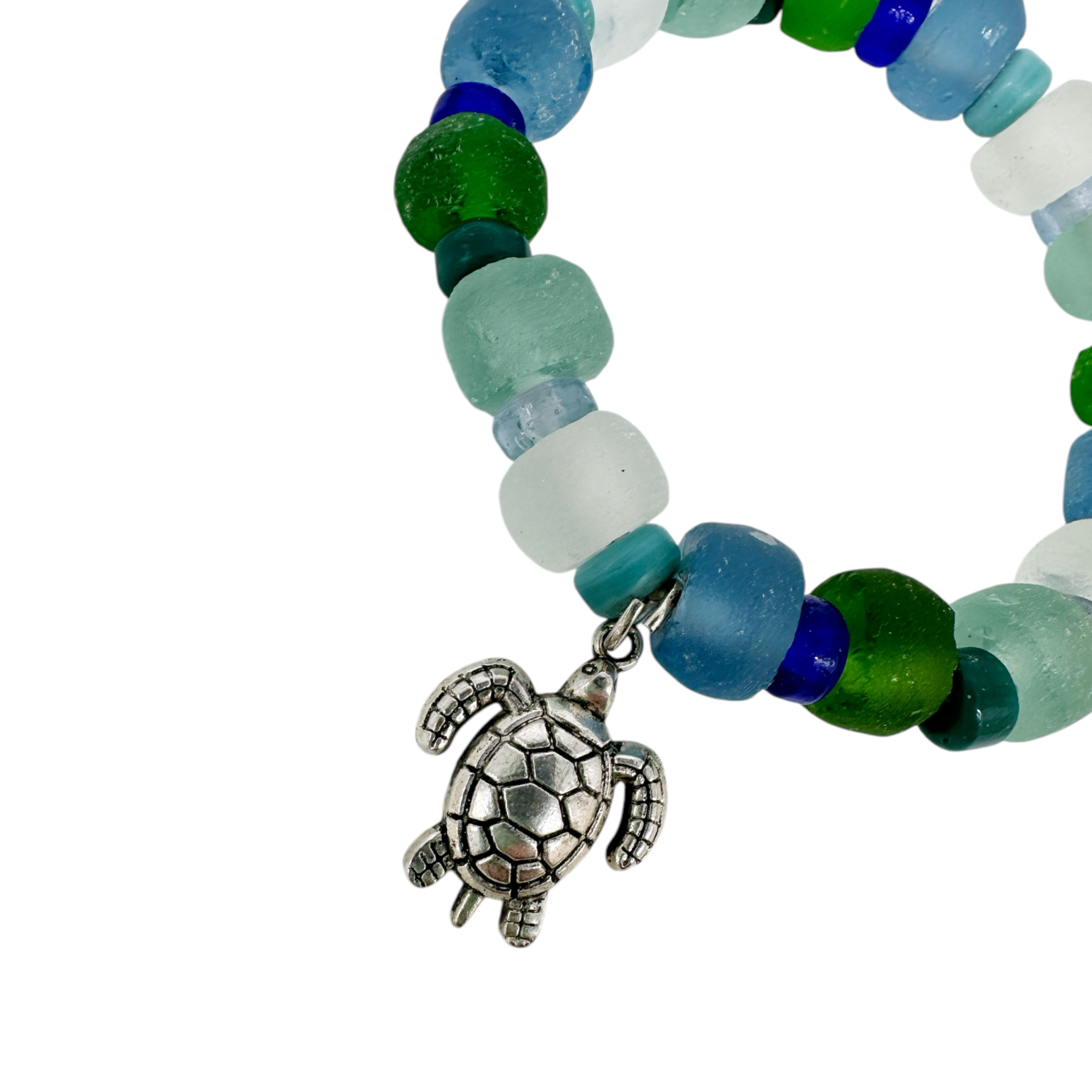 BGL6 Beach Glass Bracelet with Charm Dark Turtle