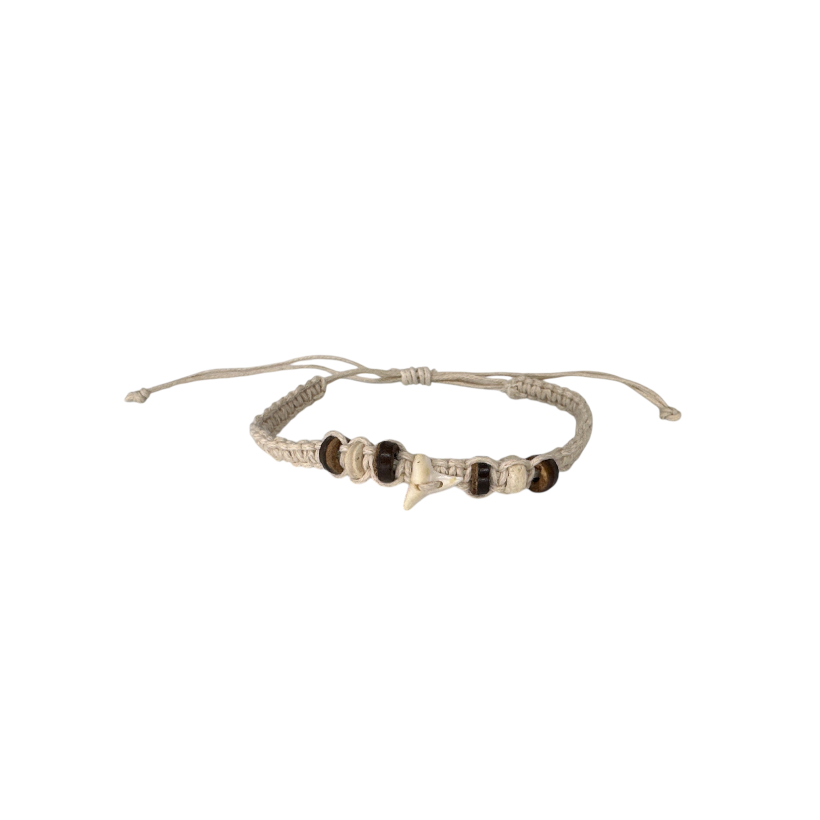 Shark Tooth & Wood Bead Adjustable String Bracelet Cream