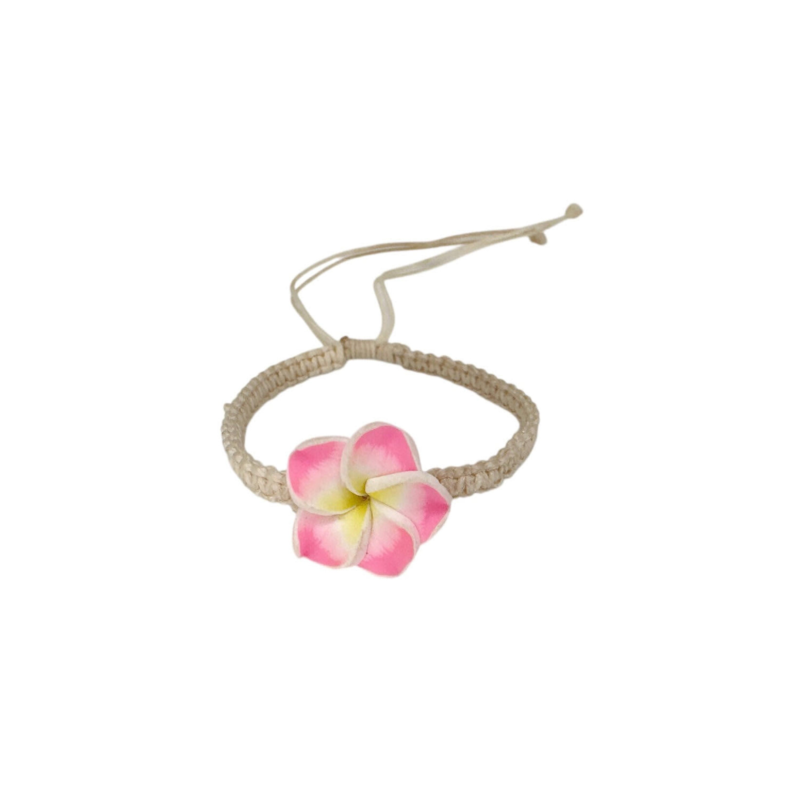 Plumeria Flower Adjustable String Bracelet Cream