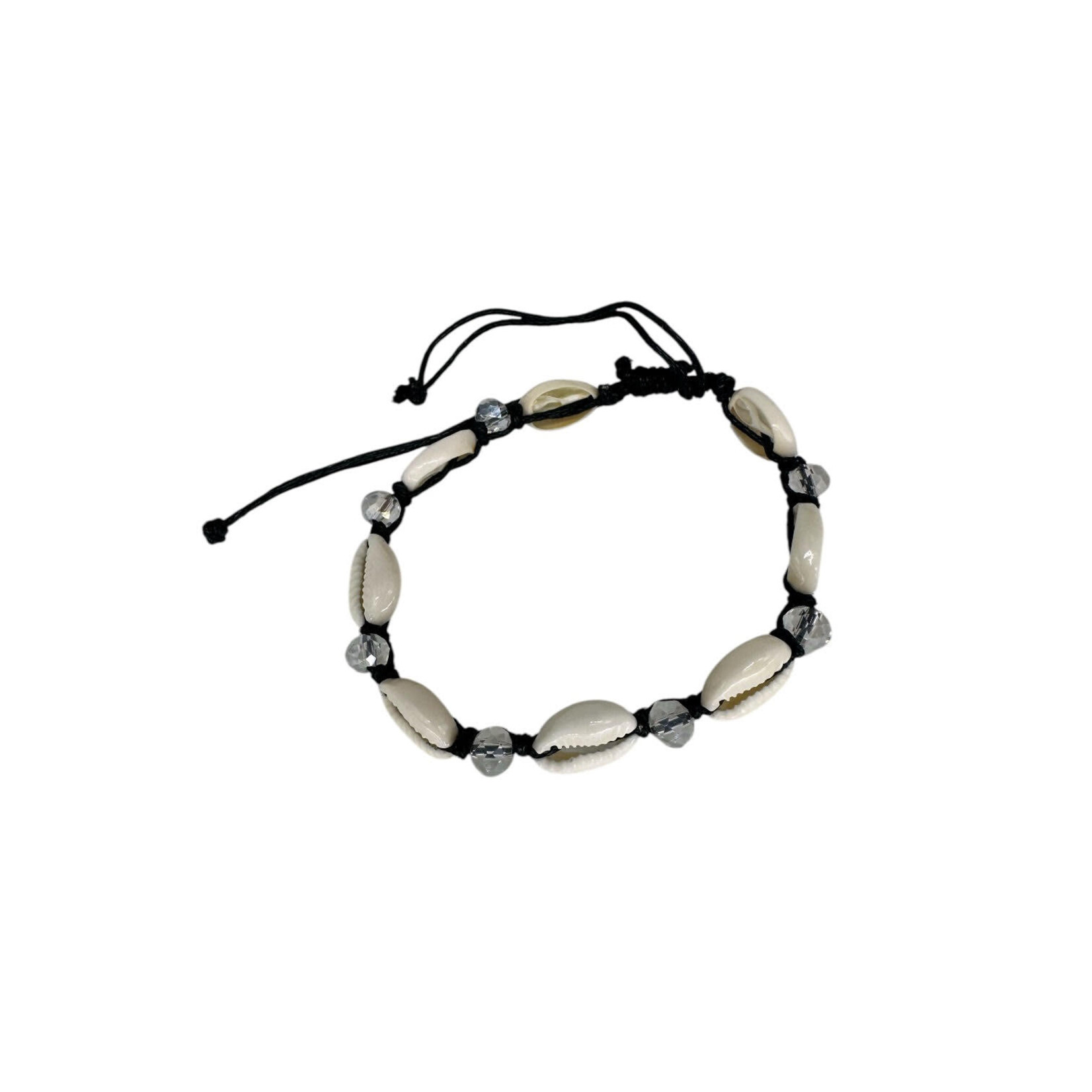 Cowry Shell Sparkle Bead Adjustable String Bracelet Black