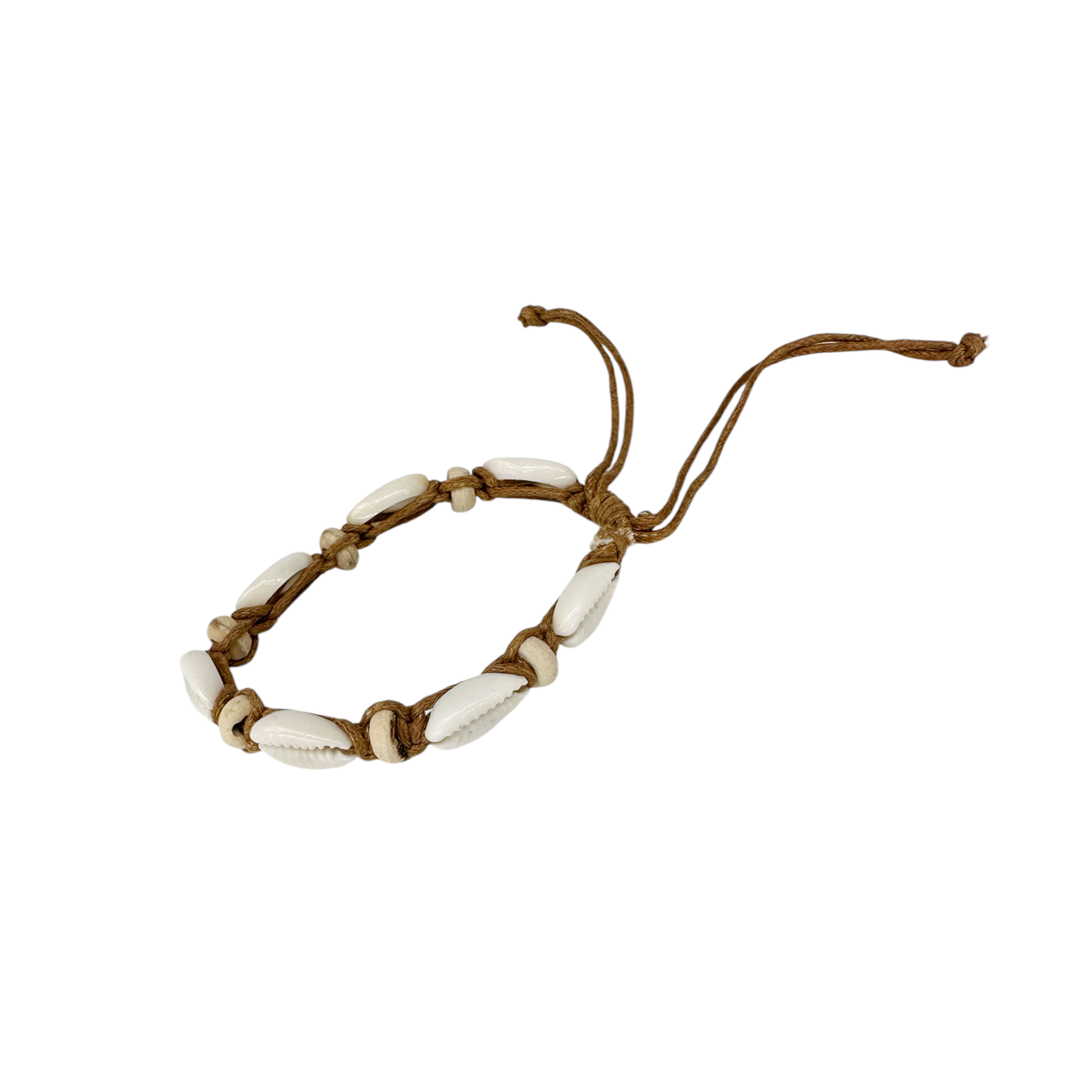 Cowry Shell Coconut Bead Adjustable String Bracelet Brown