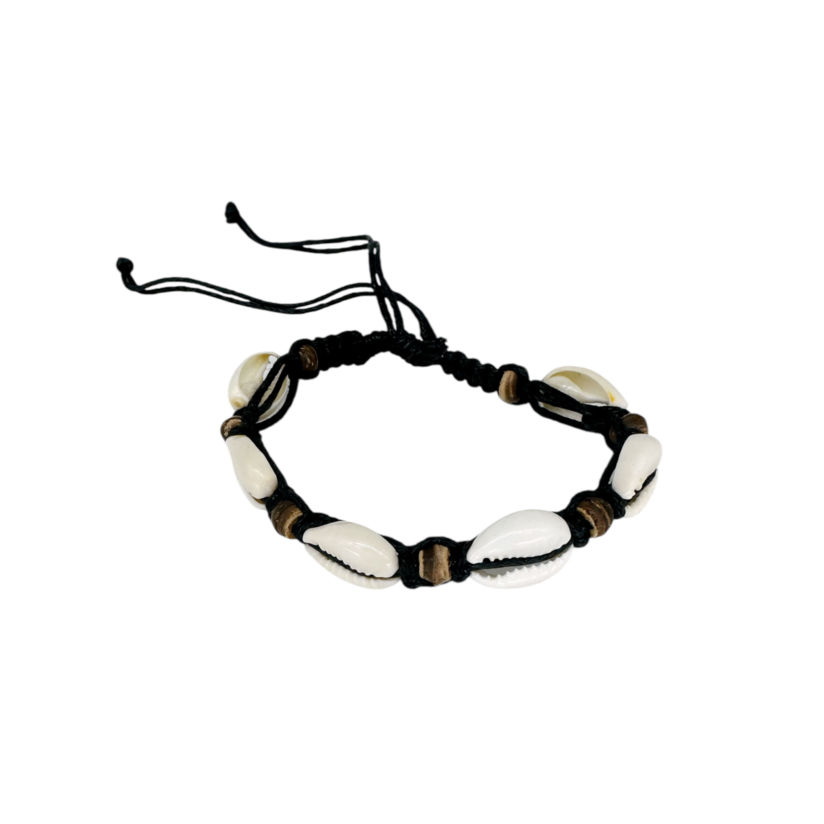 Cowry Shell Coconut Bead Adjustable String Bracelet Black