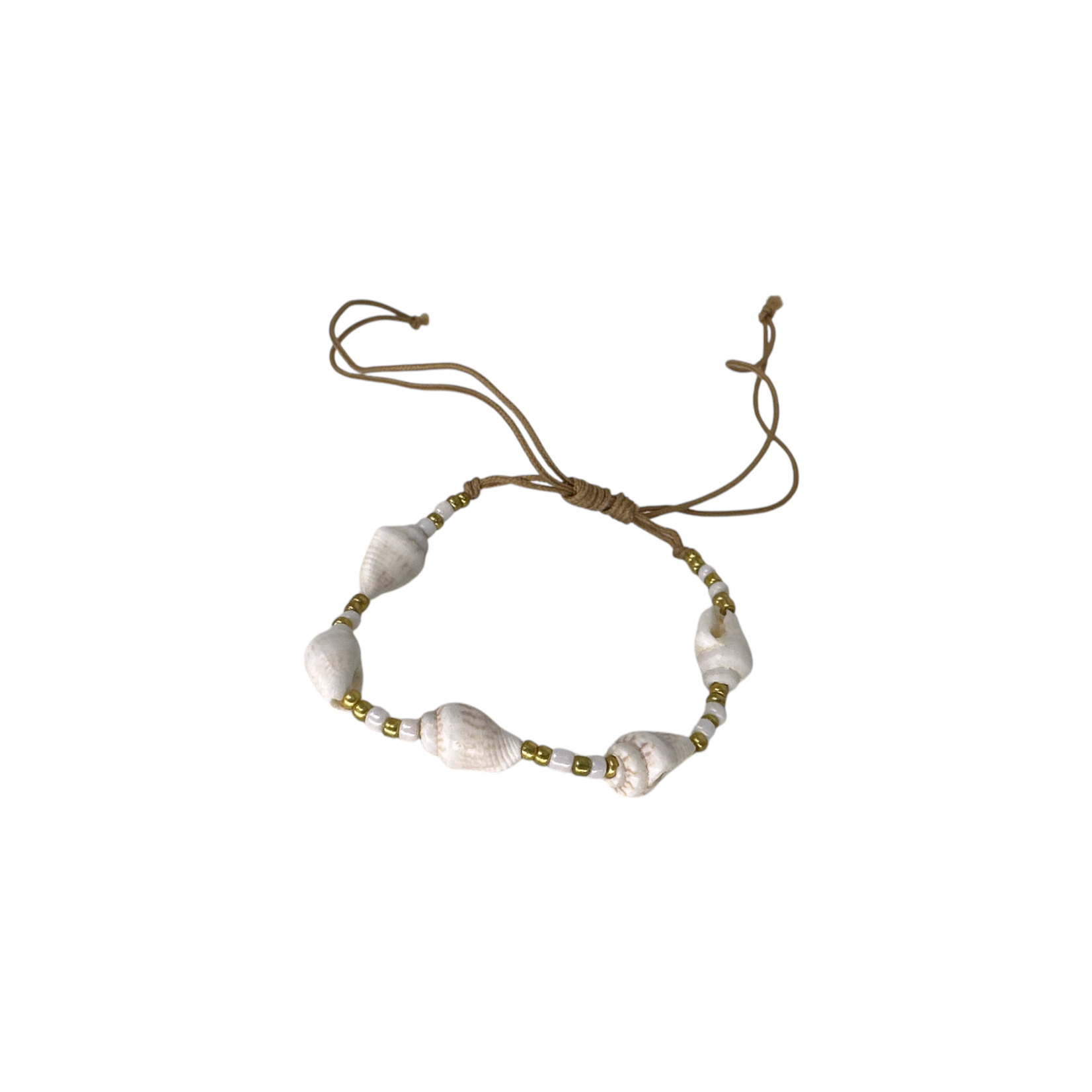 Tiny Shell Seed Bead Adjustable String Bracelet Light Brown