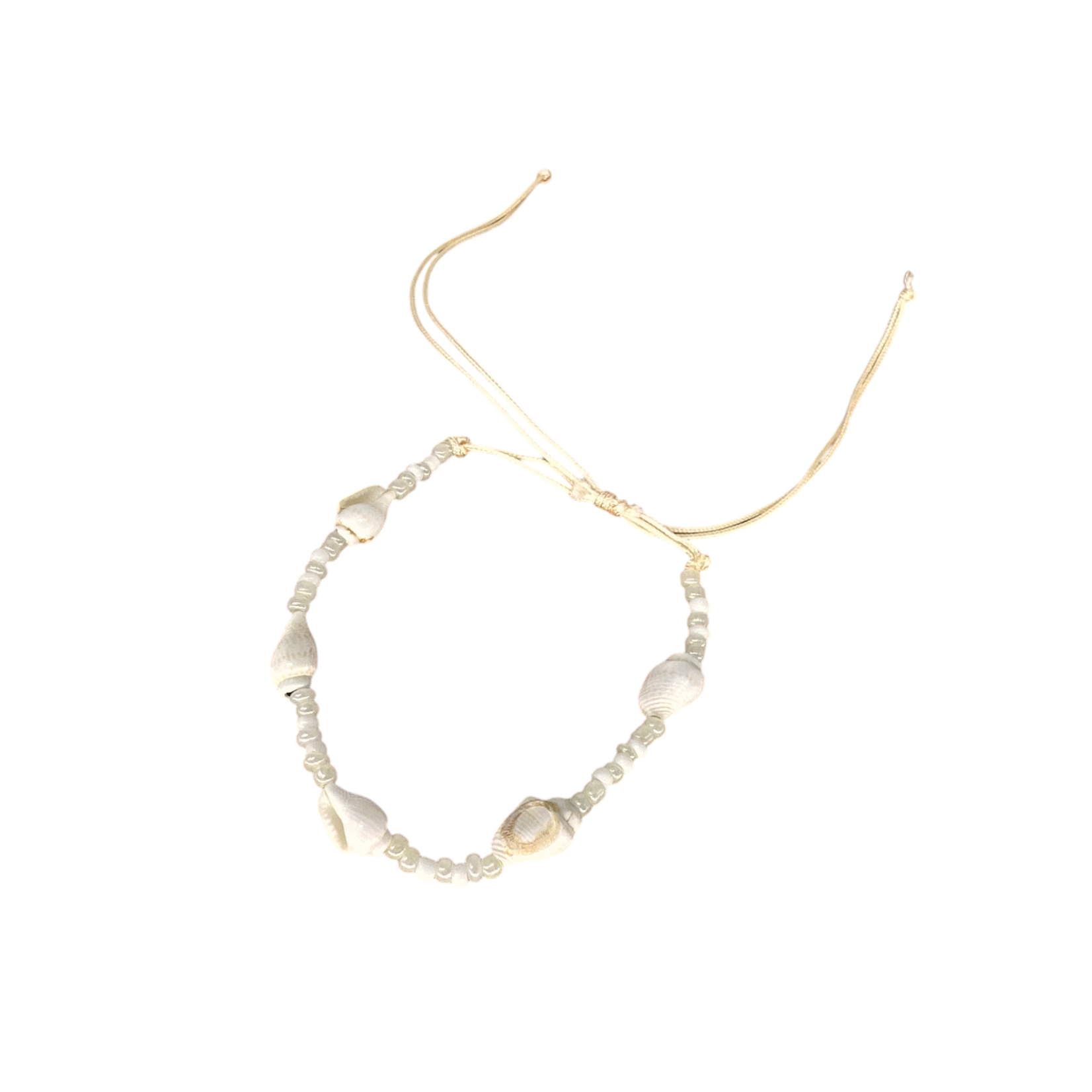 Tiny Shell Seed Bead Adjustable String Bracelet Cream