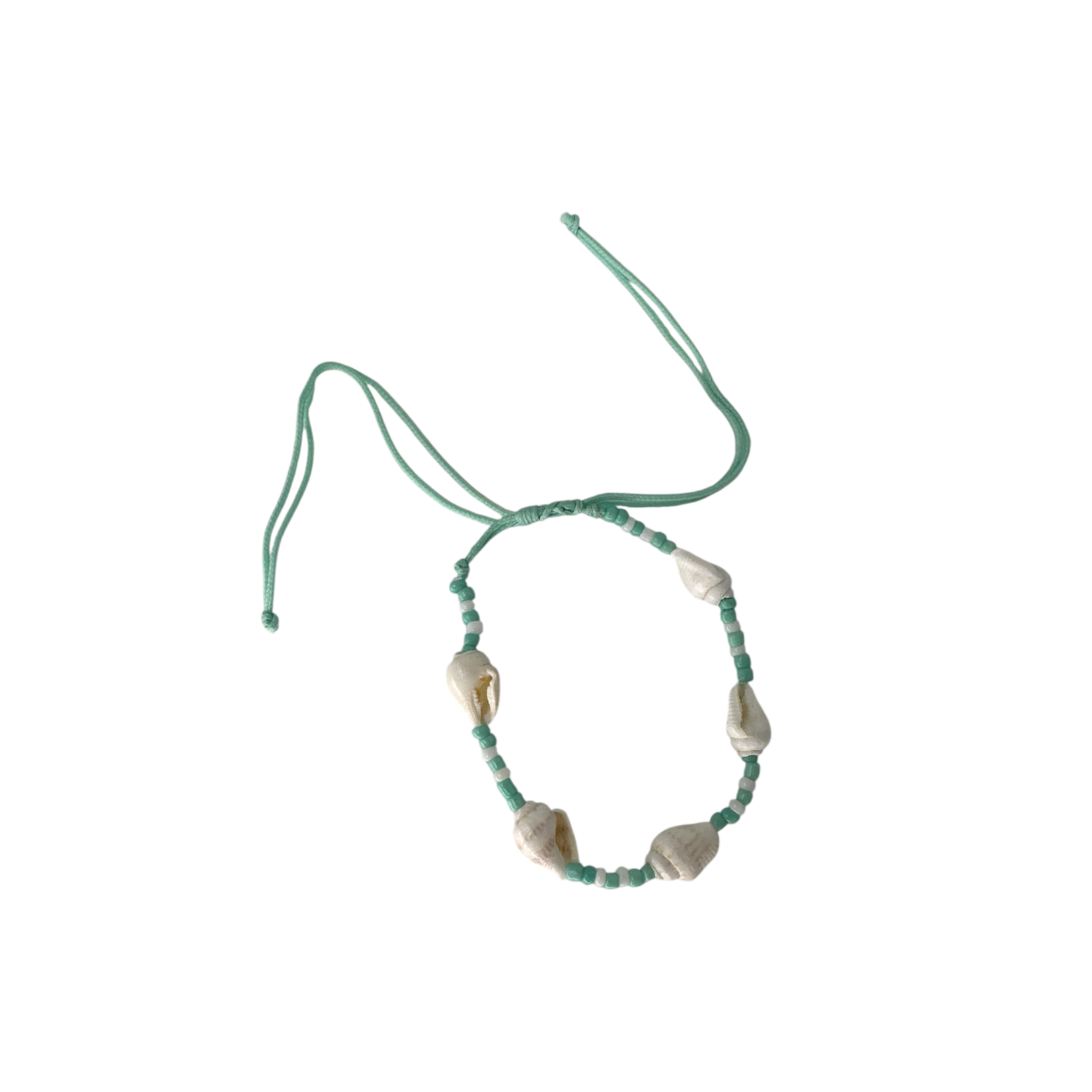 Tiny Shell Seed Bead Adjustable String Bracelet Seafoam