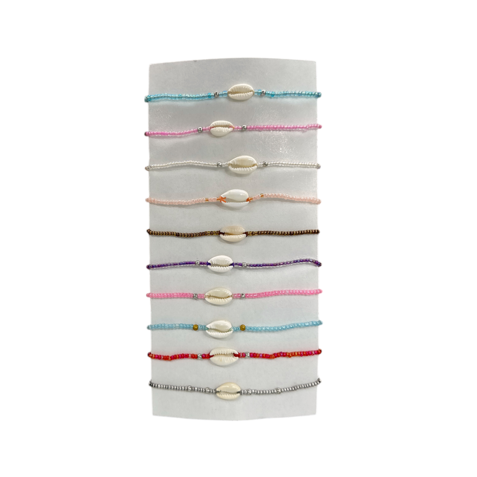 Hand Made Cowry Shell and Seed Bead Adjustable String Bracelet Variety Pack of 10
