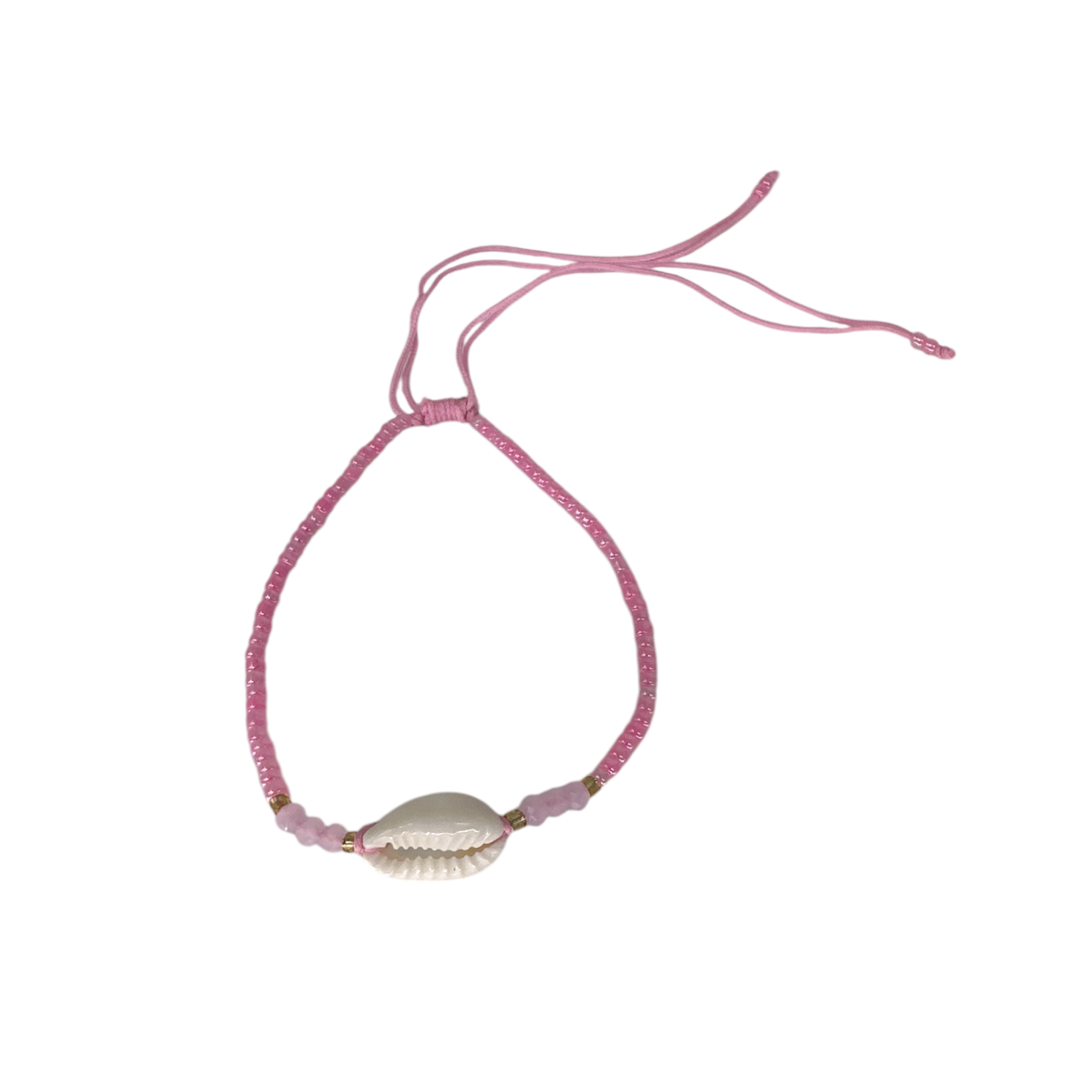 Cowry Shell Seed Bead Adjustable String Bracelet or Anklet Pink