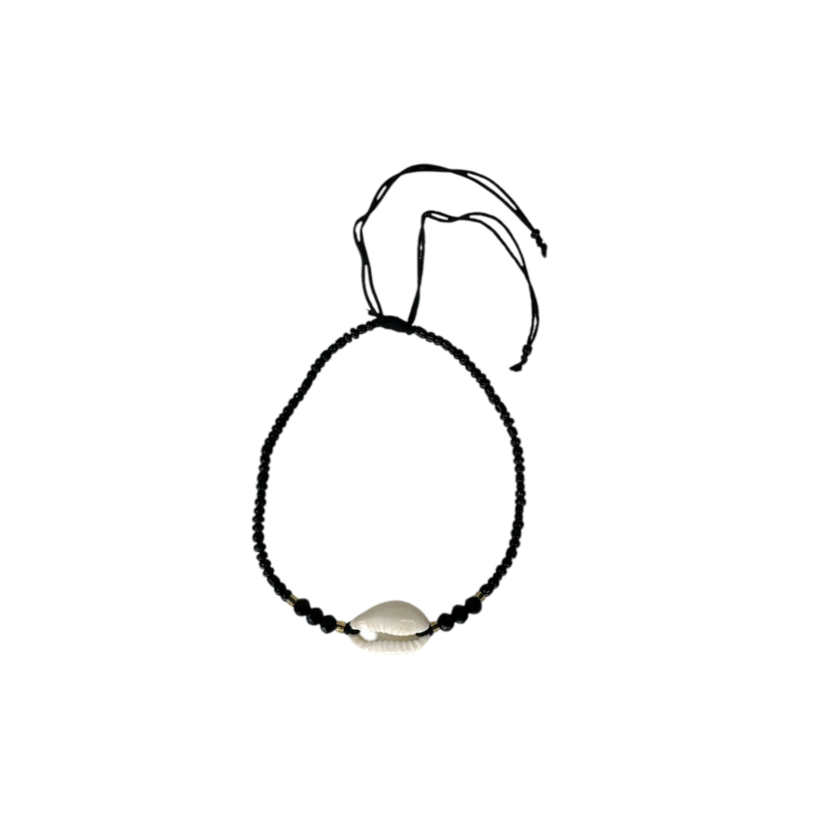 Cowry Shell Seed Bead Adjustable String Bracelet or Anklet Black