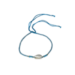 Cowry Shell Seed Bead Adjustable String Bracelet or Anklet Blue